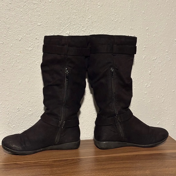 Hot Kiss Amor Low Heel Faux Suede Black Mid-Calf Zip Slouch Boots - Picture 2 of 4